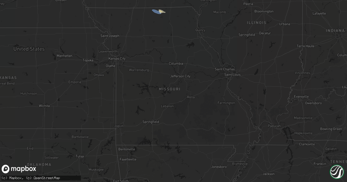Hail map in Missouri on August 5, 2026