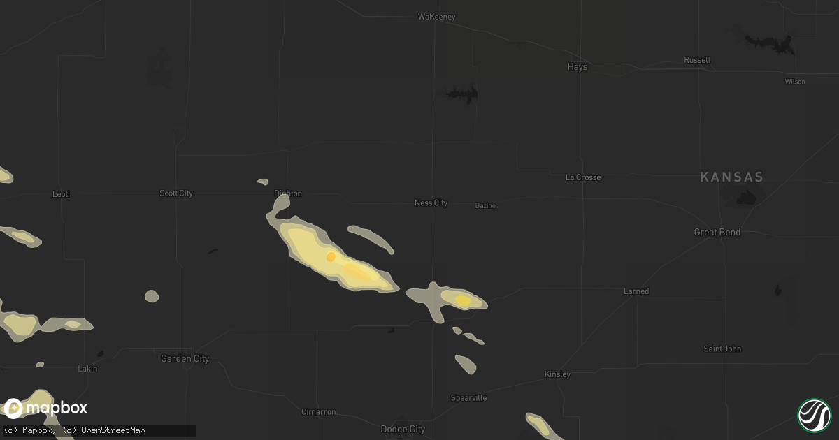 Hail map in Ness City, KS on August 5, 2026