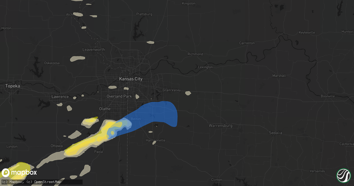 Hail map in Oak Grove, MO on August 5, 2026