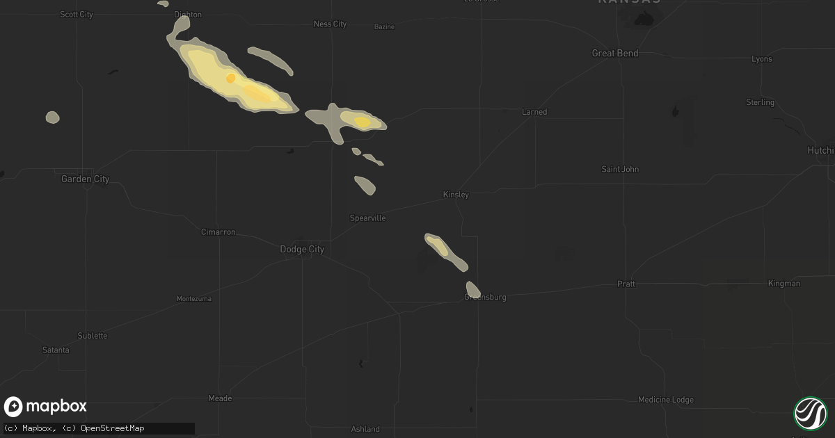 Hail map in Offerle, KS on August 5, 2026