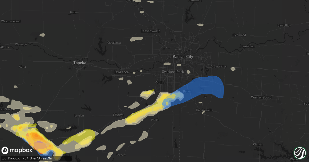 Hail map in Olathe, KS on August 5, 2026