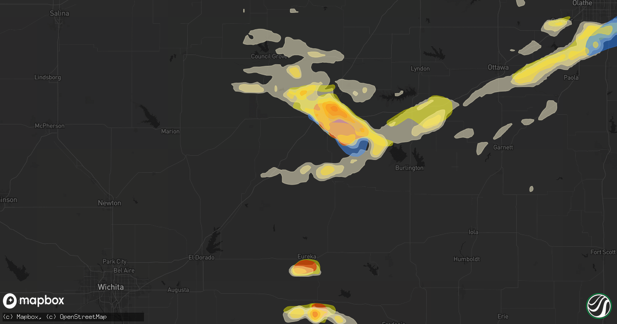 Hail map in Olpe, KS on August 5, 2026