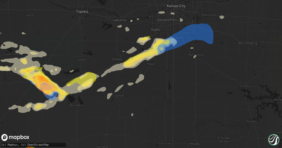 Hail map in Osawatomie, KS on August 5, 2026