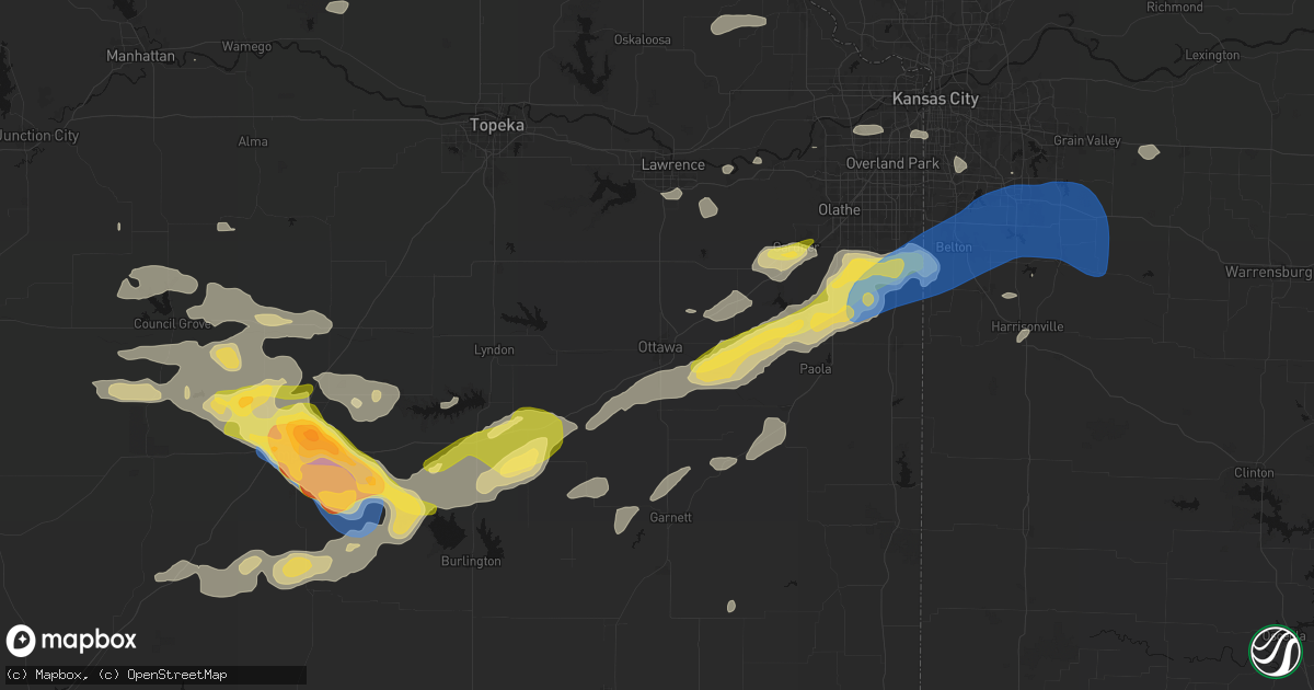 Hail map in Ottawa, KS on August 5, 2026