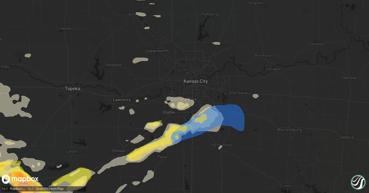 Hail map in Overland Park, KS on August 5, 2026