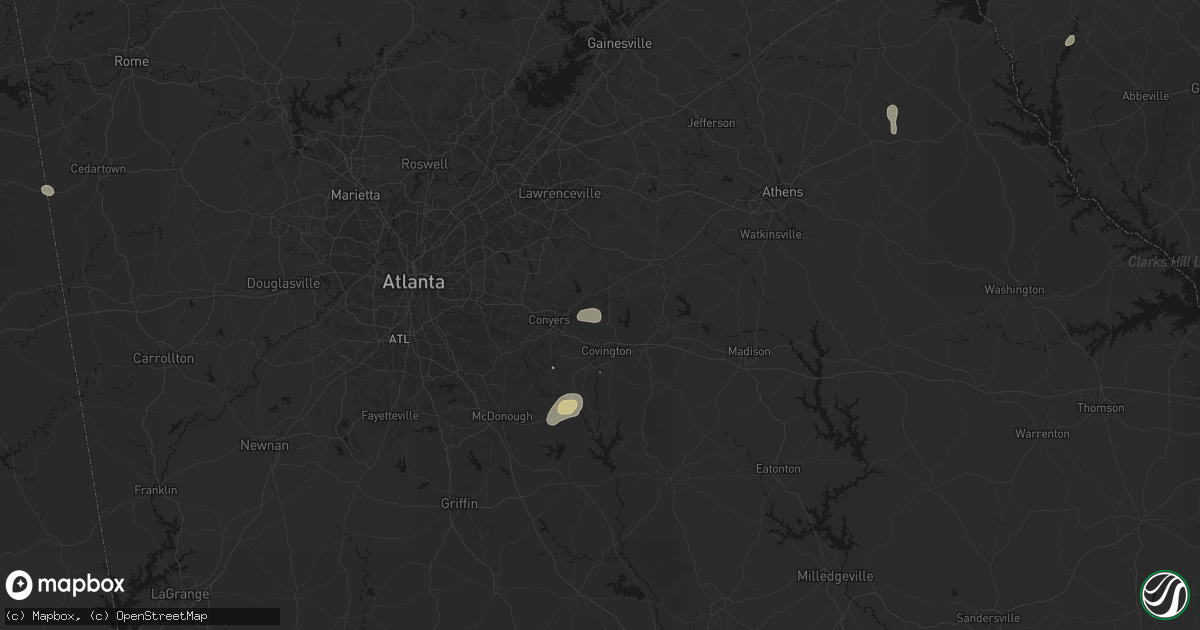 Hail map in Oxford, GA on August 5, 2026