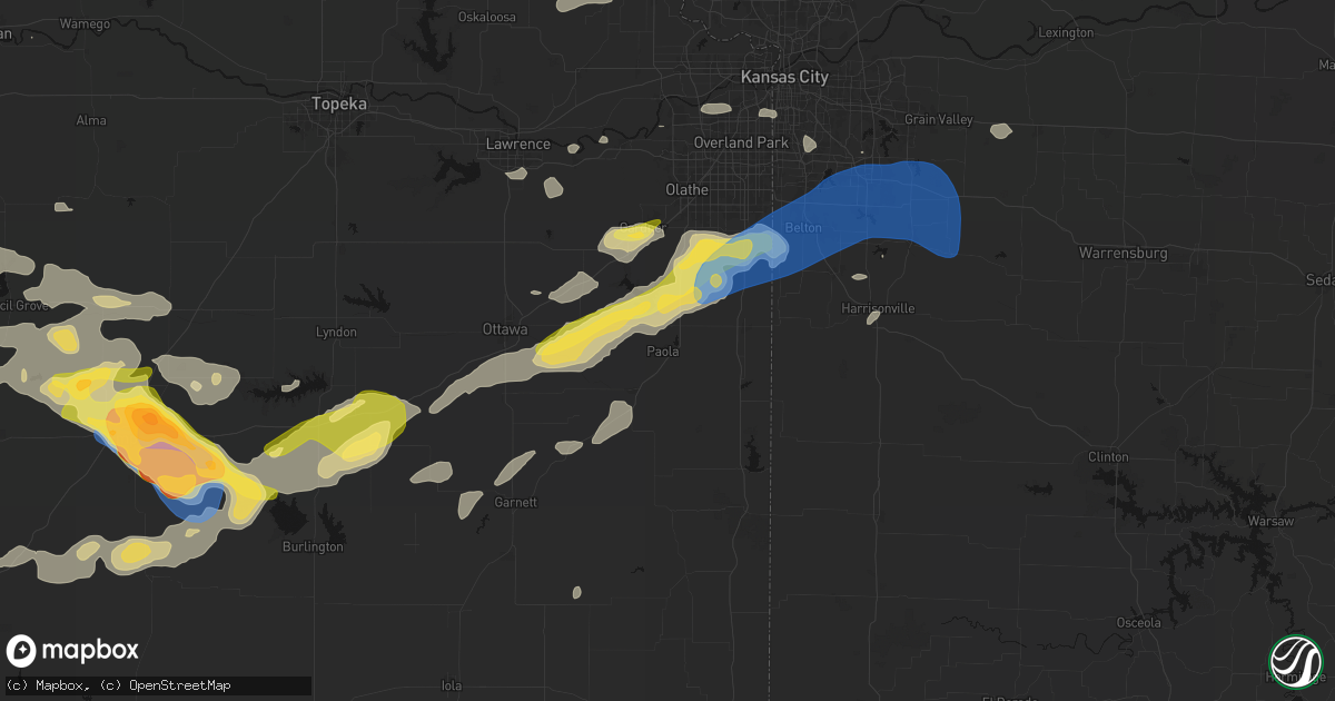 Hail map in Paola, KS on August 5, 2026