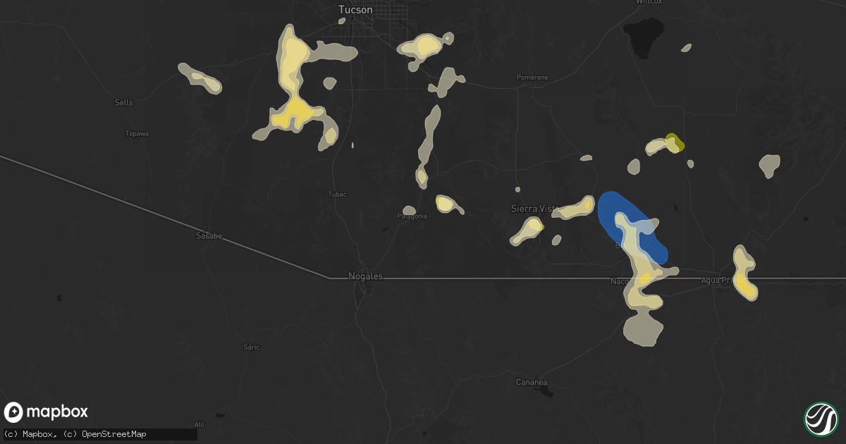 Hail map in Patagonia, AZ on August 5, 2026