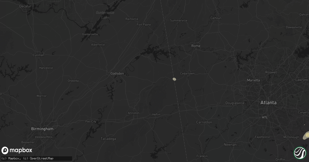 Hail map in Piedmont, AL on August 5, 2026