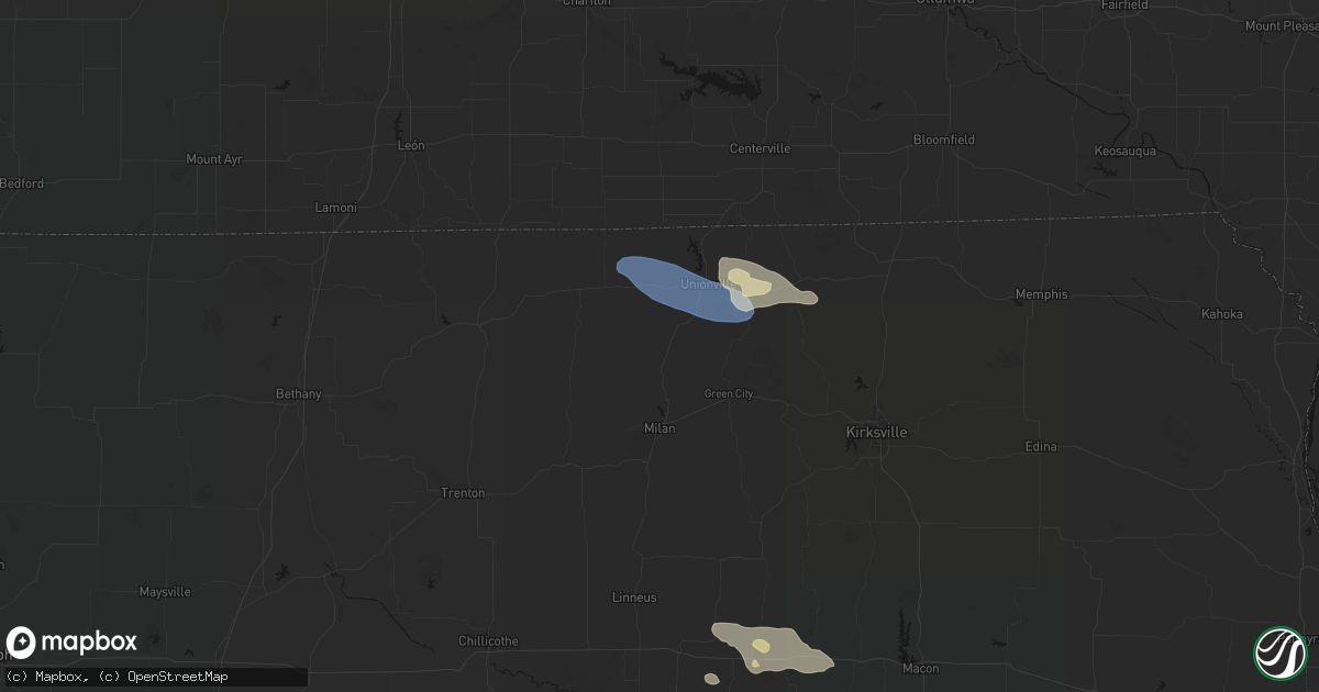 Hail map in Pollock, MO on August 5, 2026