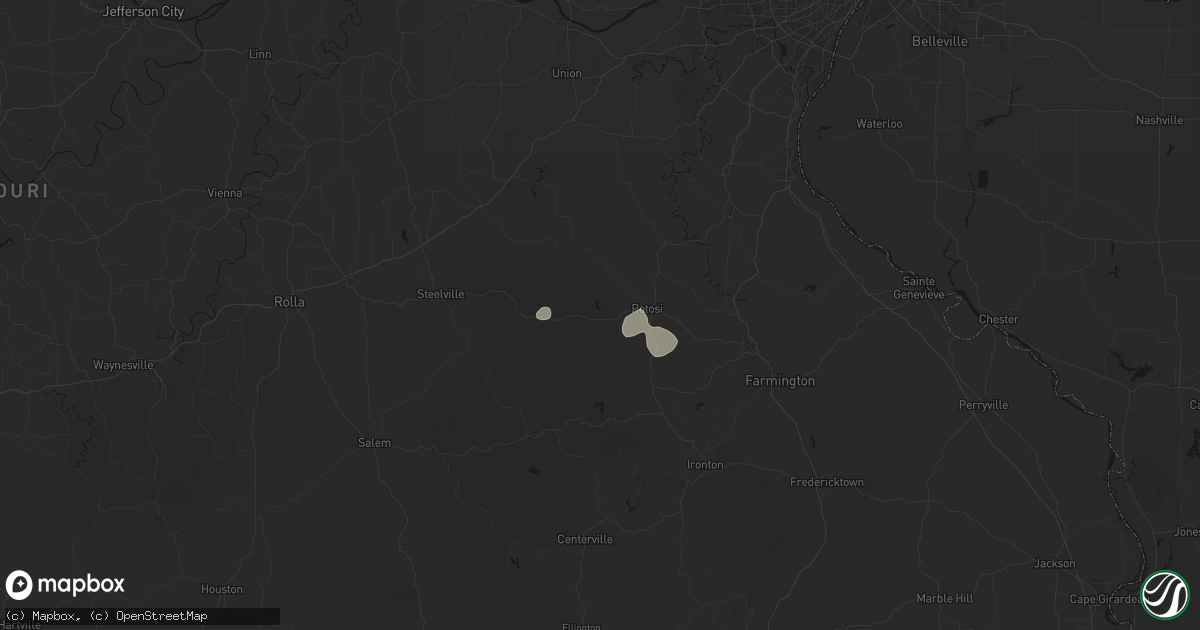 Hail map in Potosi, MO on August 5, 2026