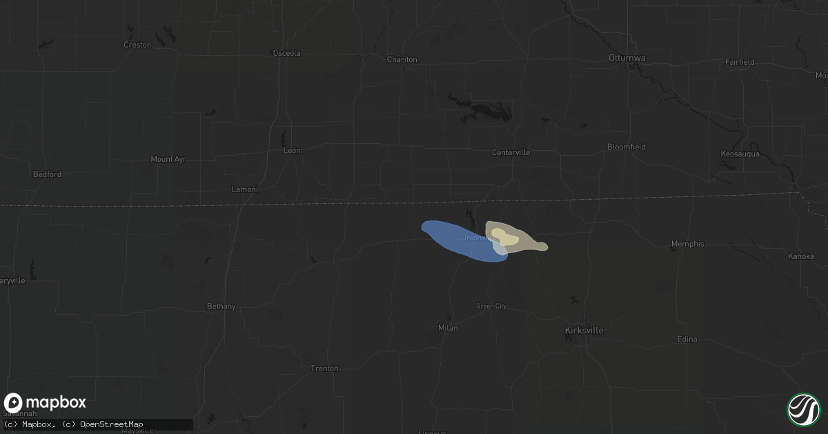 Hail map in Powersville, MO on August 5, 2026