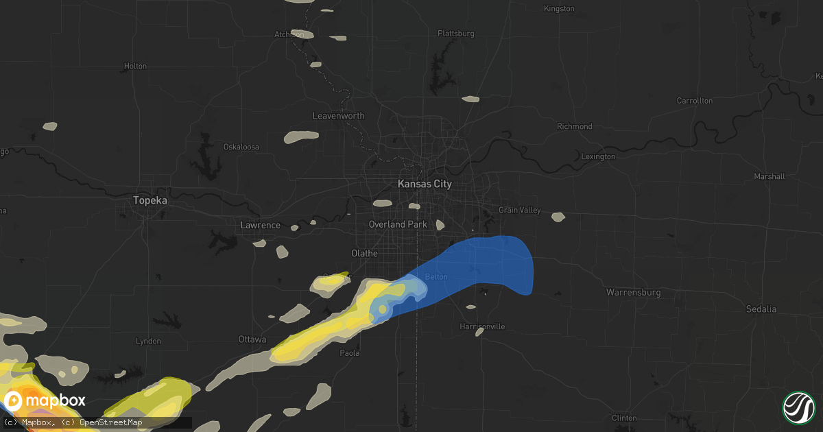 Hail map in Prairie Village, KS on August 5, 2026