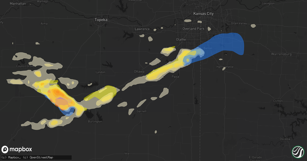 Hail map in Rantoul, KS on August 5, 2026