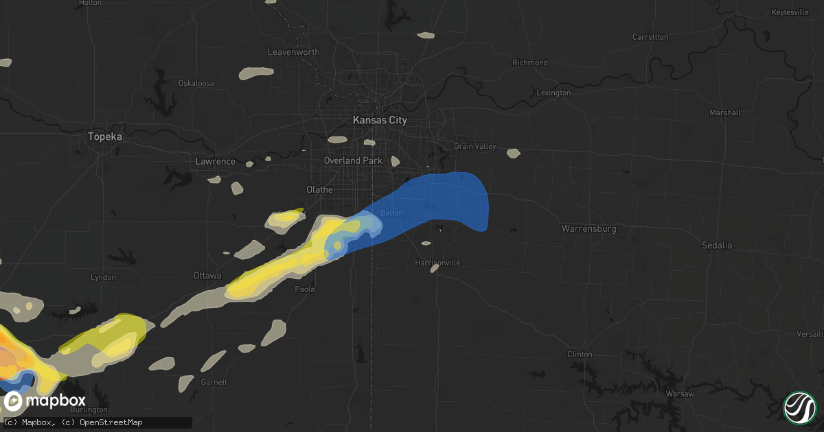Hail map in Raymore, MO on August 5, 2026