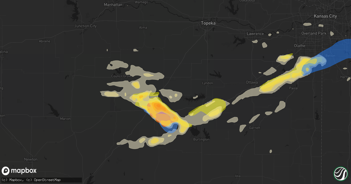 Hail map in Reading, KS on August 5, 2026