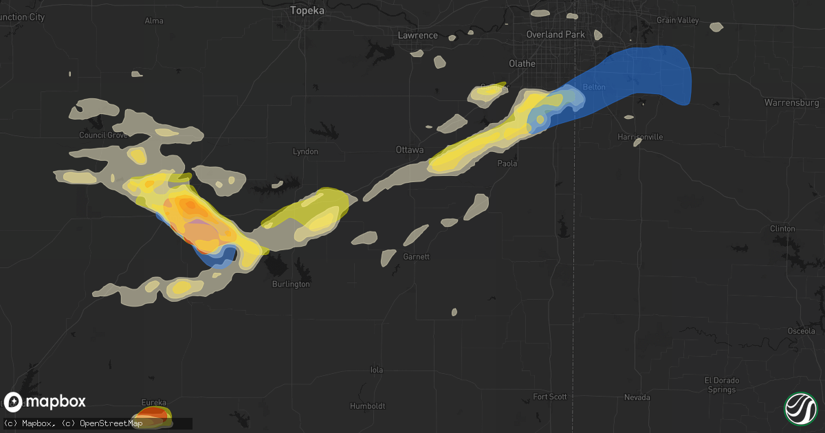 Hail map in Richmond, KS on August 5, 2026