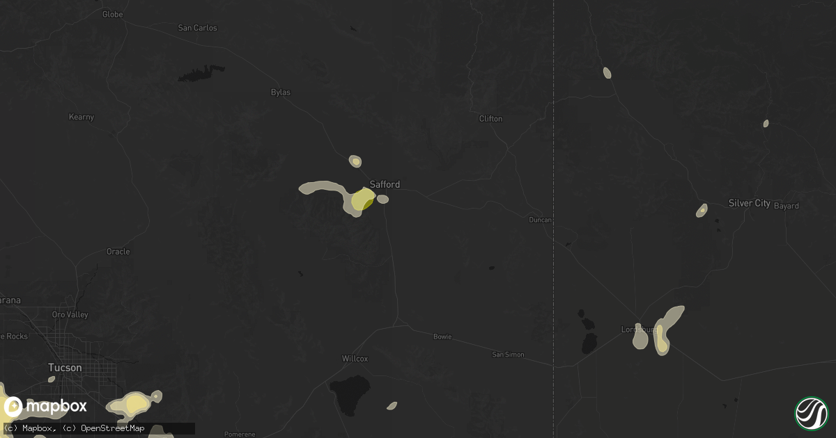 Hail map in Safford, AZ on August 5, 2026