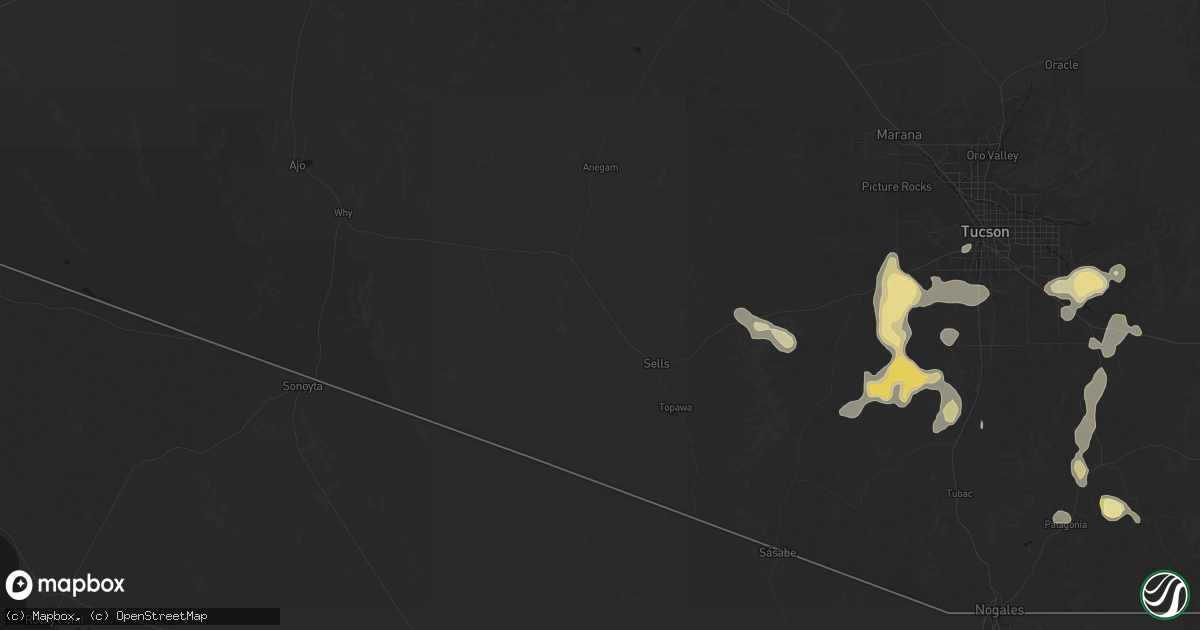 Hail map in Sells, AZ on August 5, 2026