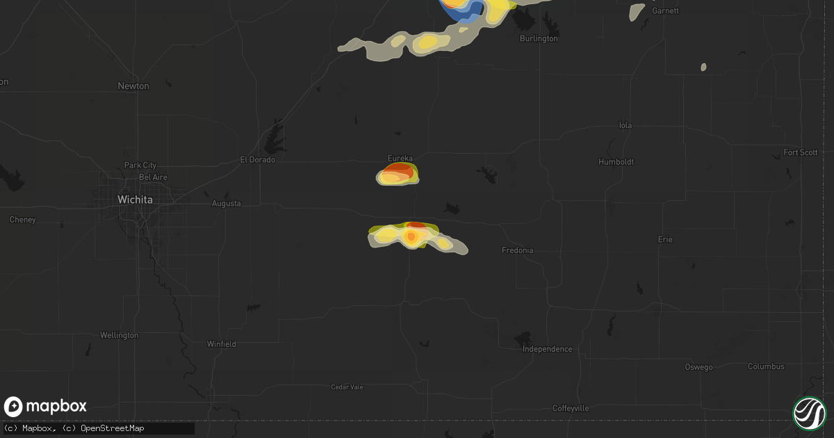 Hail map in Severy, KS on August 5, 2026