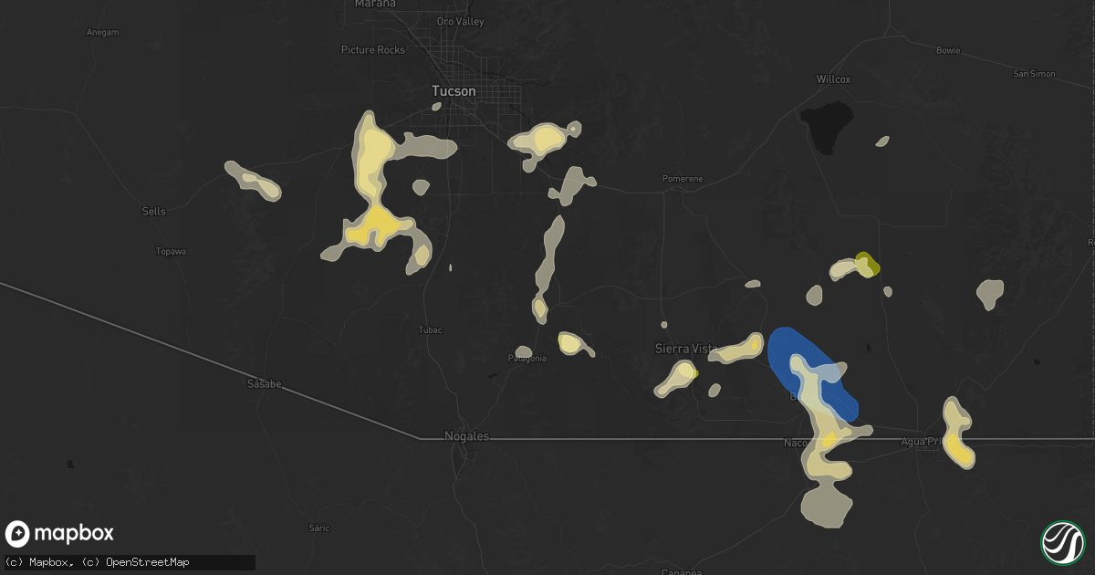 Hail map in Sonoita, AZ on August 5, 2026