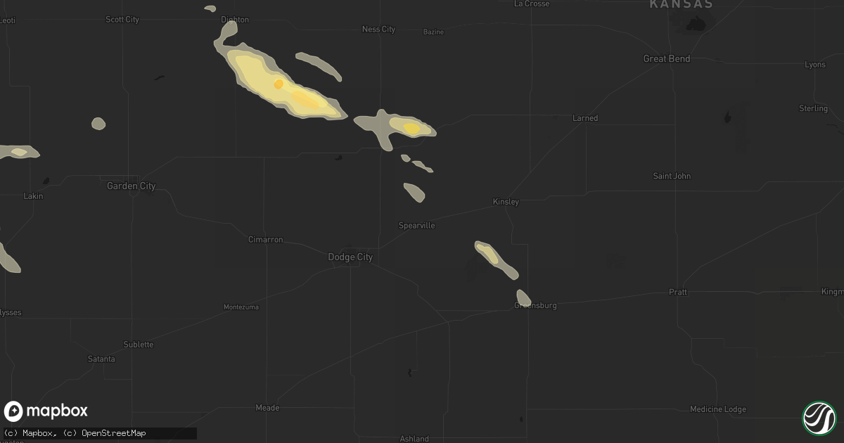 Hail map in Spearville, KS on August 5, 2026