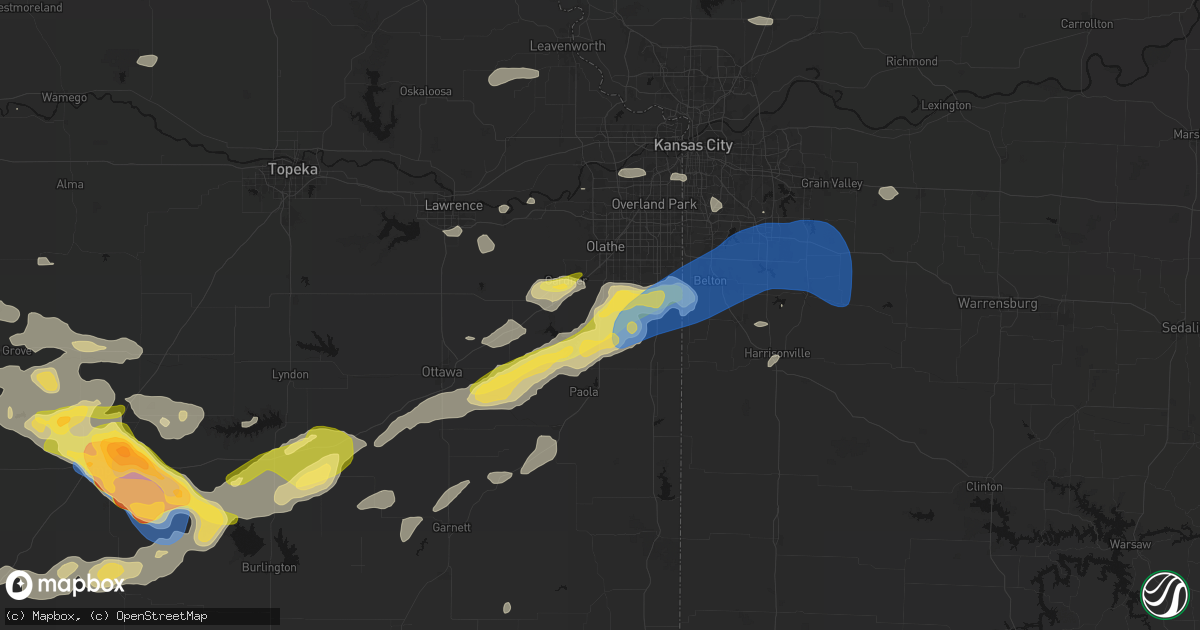 Hail map in Spring Hill, KS on August 5, 2026