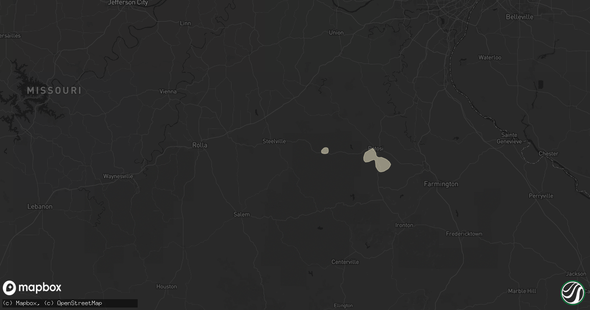 Hail map in Steelville, MO on August 5, 2026