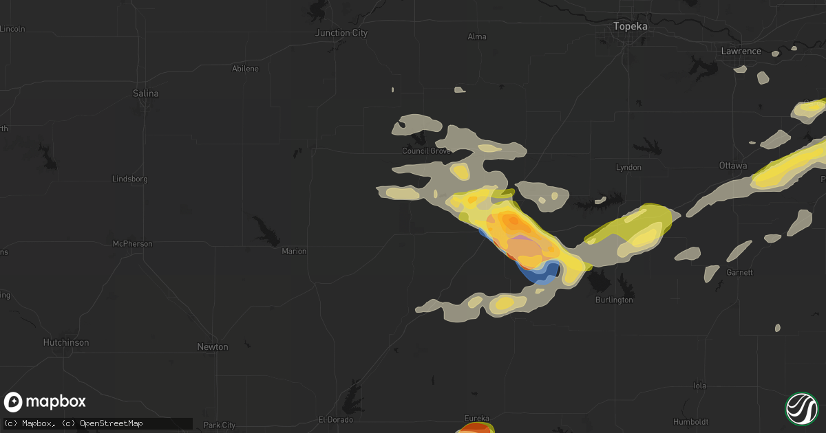 Hail map in Strong City, KS on August 5, 2026