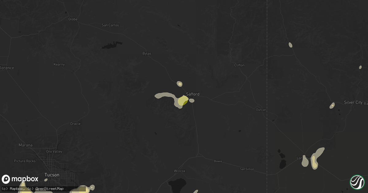 Hail map in Thatcher, AZ on August 5, 2026