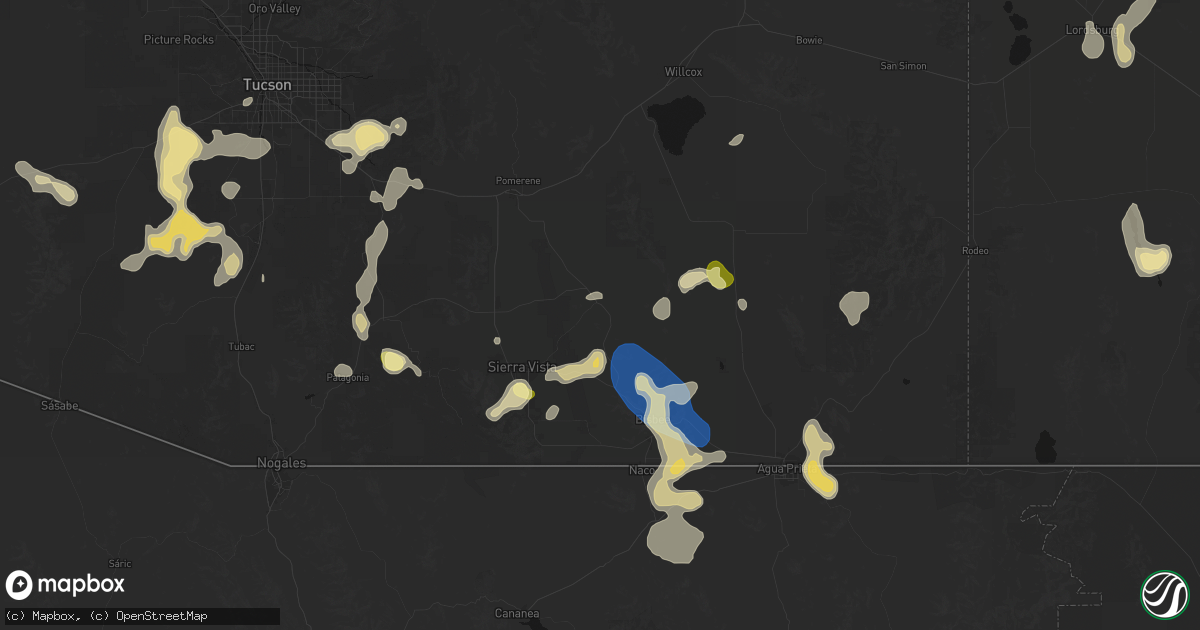 Hail map in Tombstone, AZ on August 5, 2026
