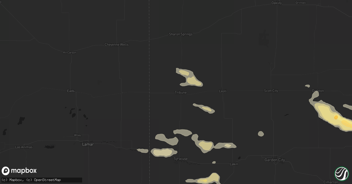Hail map in Tribune, KS on August 5, 2026