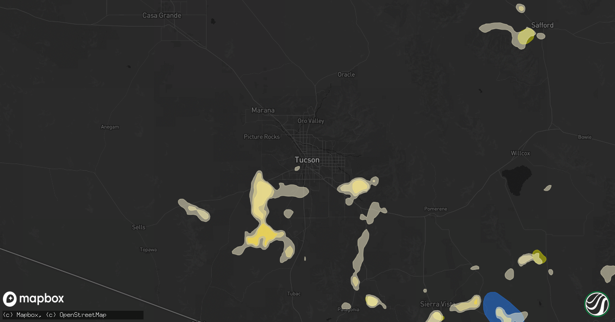 Hail map in Tucson, AZ on August 5, 2026