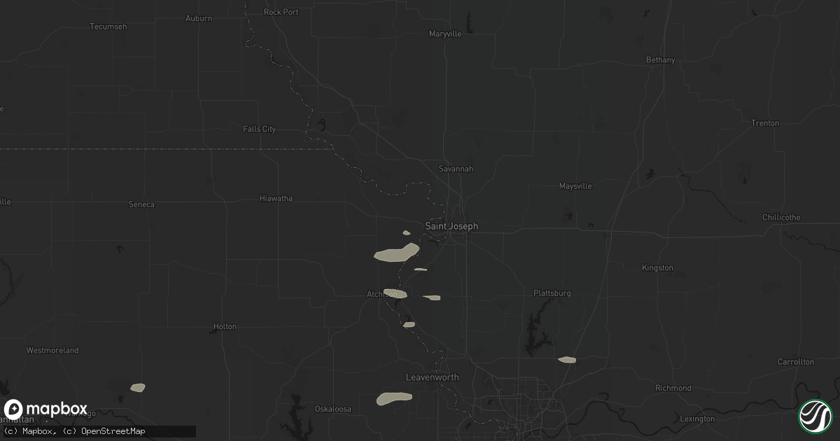 Hail map in Wathena, KS on August 5, 2026