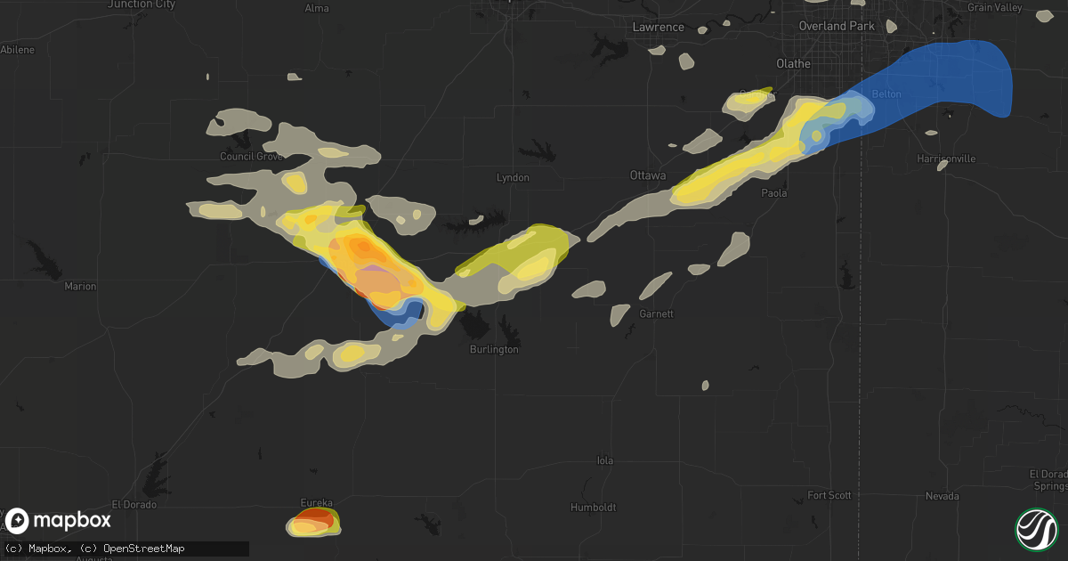 Hail map in Waverly, KS on August 5, 2026