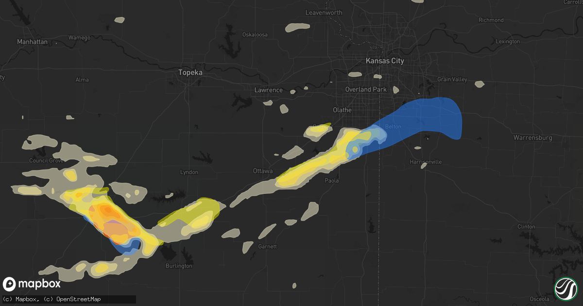Hail map in Wellsville, KS on August 5, 2026