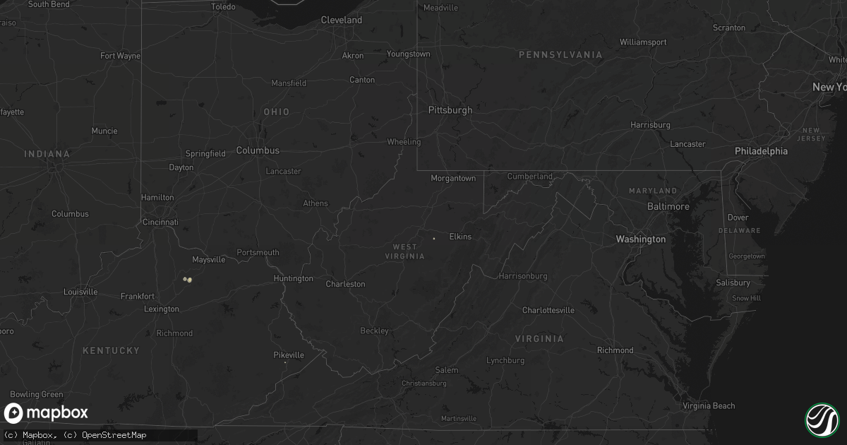 Hail map in West Virginia on August 5, 2026