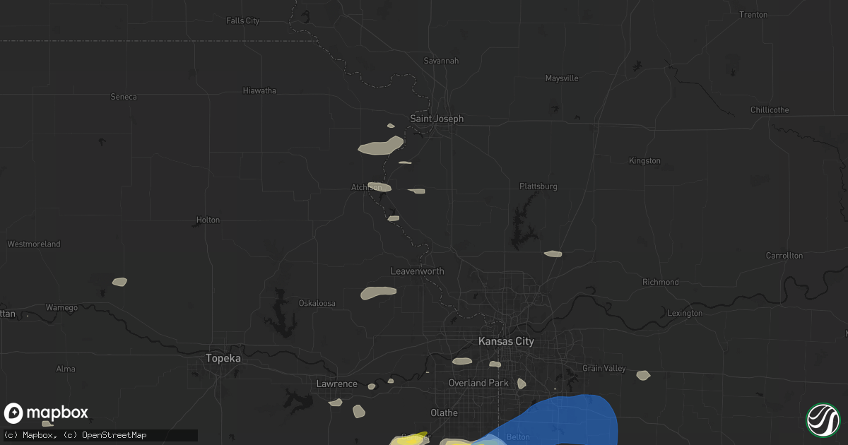 Hail map in Weston, MO on August 5, 2026