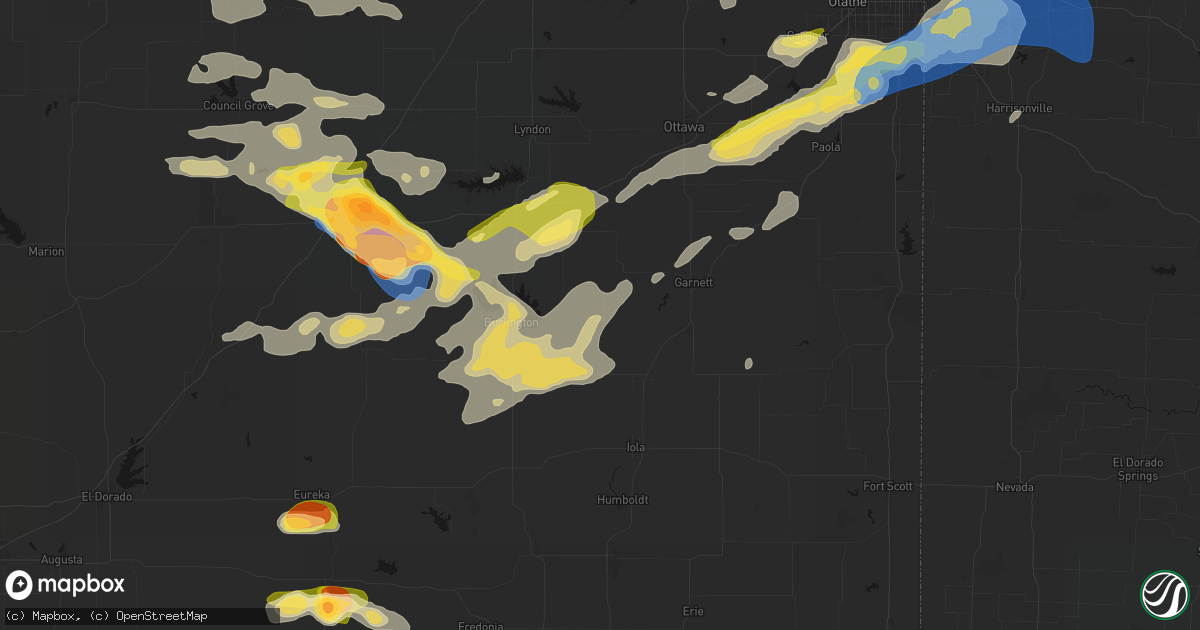 Hail map in Westphalia, KS on August 5, 2026