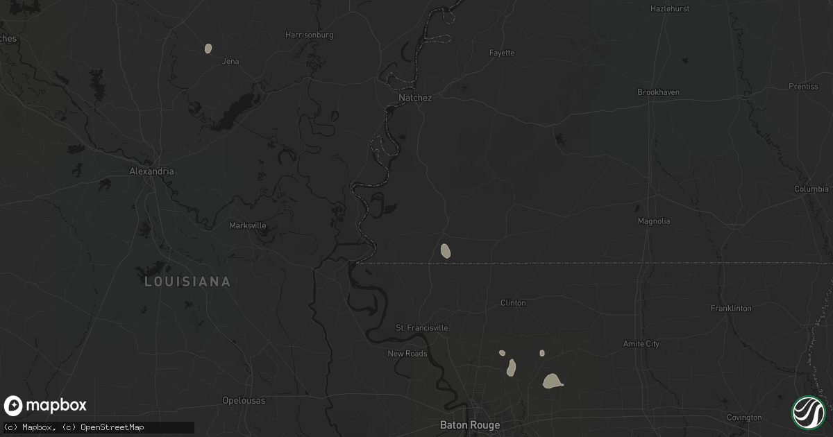 Hail map in Woodville, MS on August 5, 2026