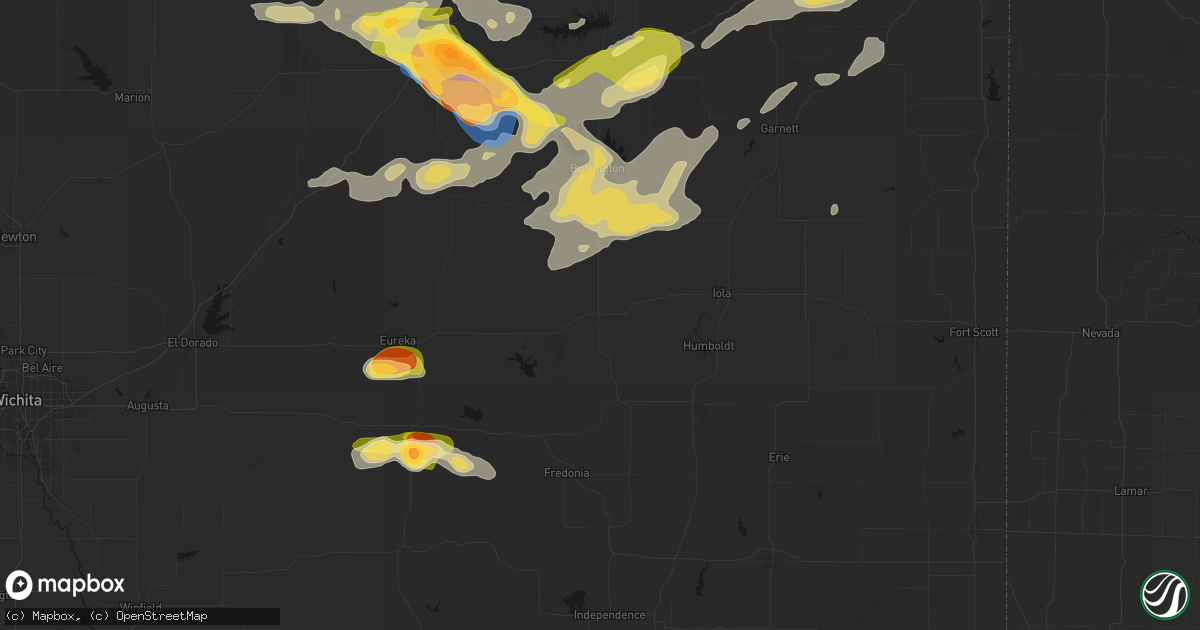 Hail map in Yates Center, KS on August 5, 2026