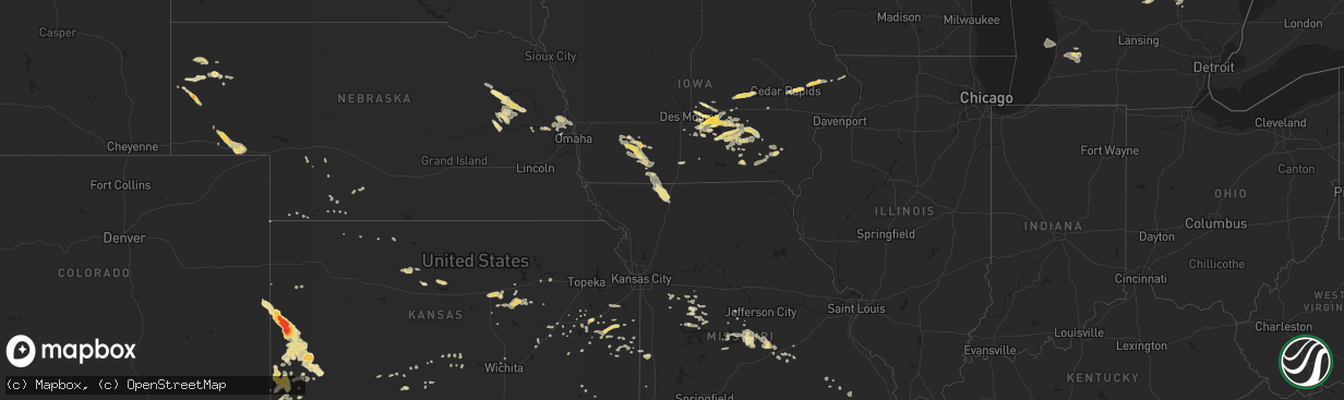 Hail map in Kansas on August 6, 2013