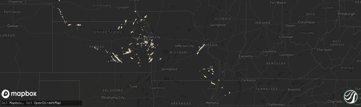 Hail map in Missouri on August 6, 2014