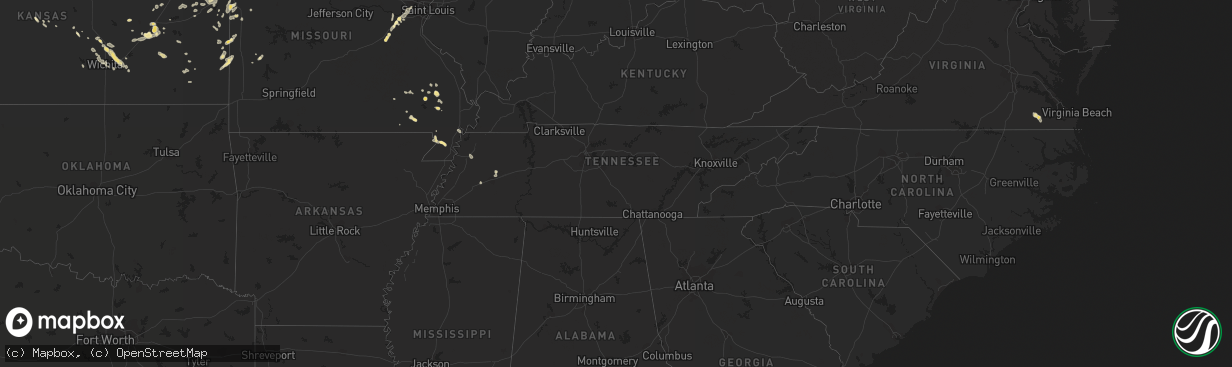 Hail map in Tennessee on August 6, 2014