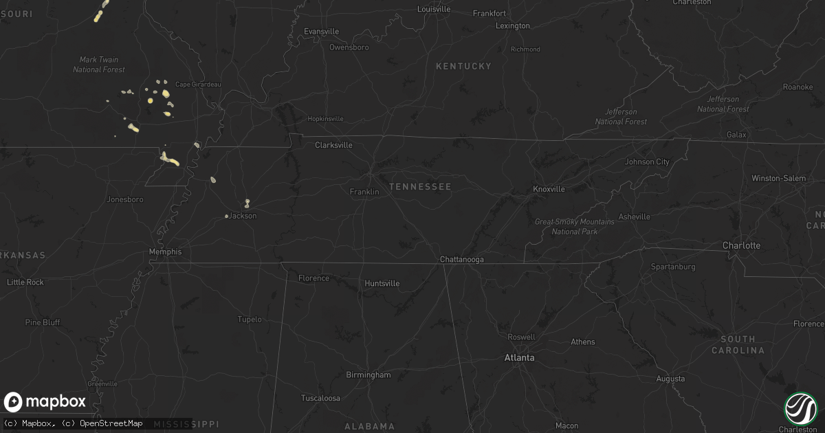 Hail map in Tennessee on August 6, 2014