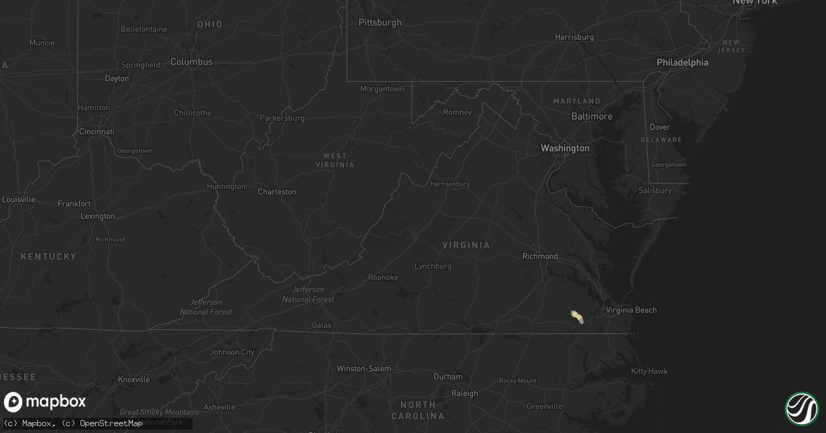Hail map in Virginia on August 6, 2014