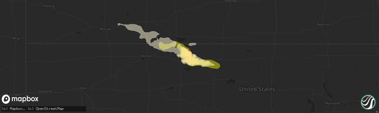 Hail map in Agra, KS on August 6, 2015