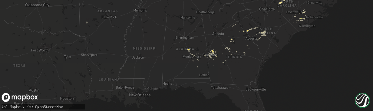 Hail map in Alabama on August 6, 2015