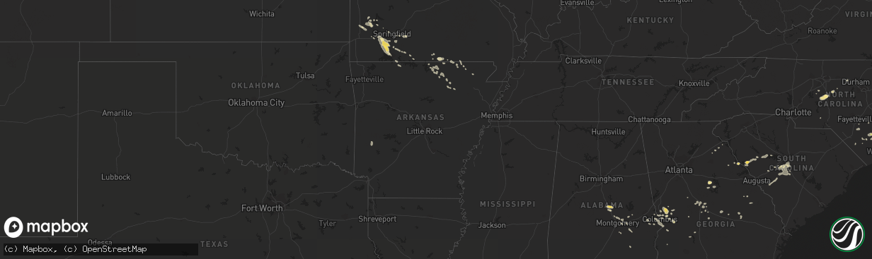 Hail map in Arkansas on August 6, 2015