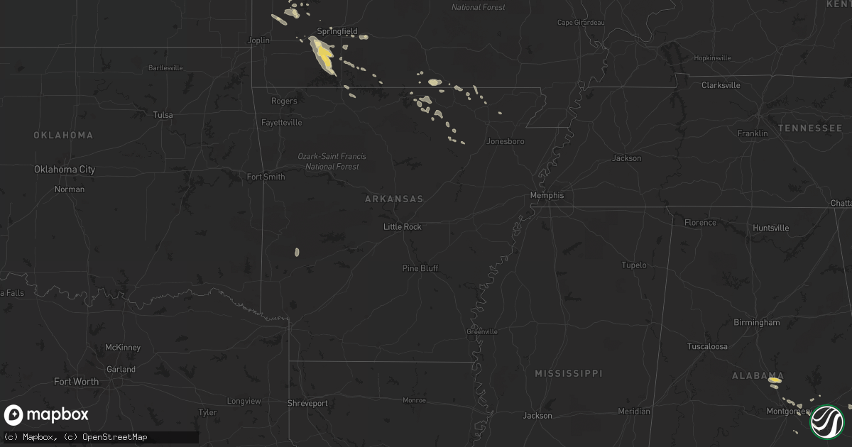 Hail map in Arkansas on August 6, 2015